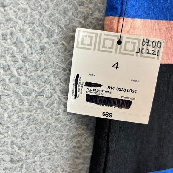 Liz Claiborne Linen Dress Sz 4 Old Money Career Natural Stripe Colorblock Sheath - Picture 11 of 12